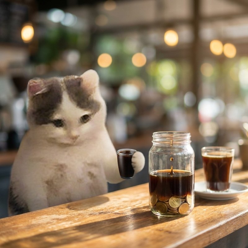 A drop of coffee falls from the glass into a jar